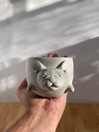 Handmade Small Frenchie Cement Planter - Adorable French Bulldog Accent